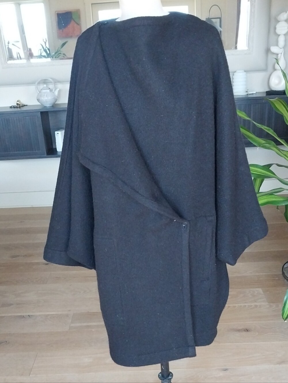 Vintage 1980 Issey Miyake Raw Cashmere Coat Dolman Sleeves, 2 Front Side Pockets
